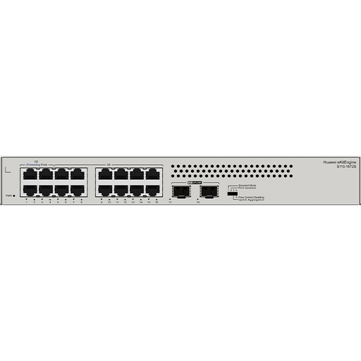 Huawei S110-16T2S Unmanaged Gigabit Ethernet Switch – 16×10/100/1000BASE-T Ports, 2×GE SFP Uplinks, Fanless, Built-in AC Power
